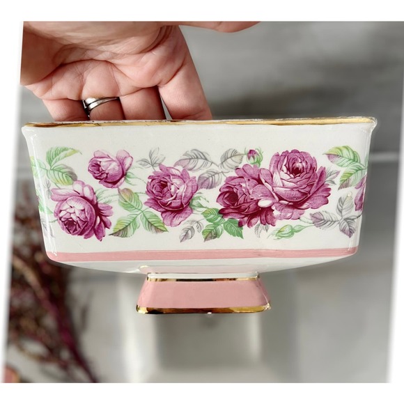 VINTAGE SICAS SESTO FIORENTINO Porcelain Serving Bowl Lidded Floral Italy Square - Picture 4 of 14